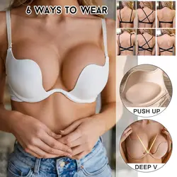 Women Low Back Bra Multyway Invisible Backless Push Up Bra Party Wedding Underwear Lady Sexy Seamless Lingerie Deep U Underwear