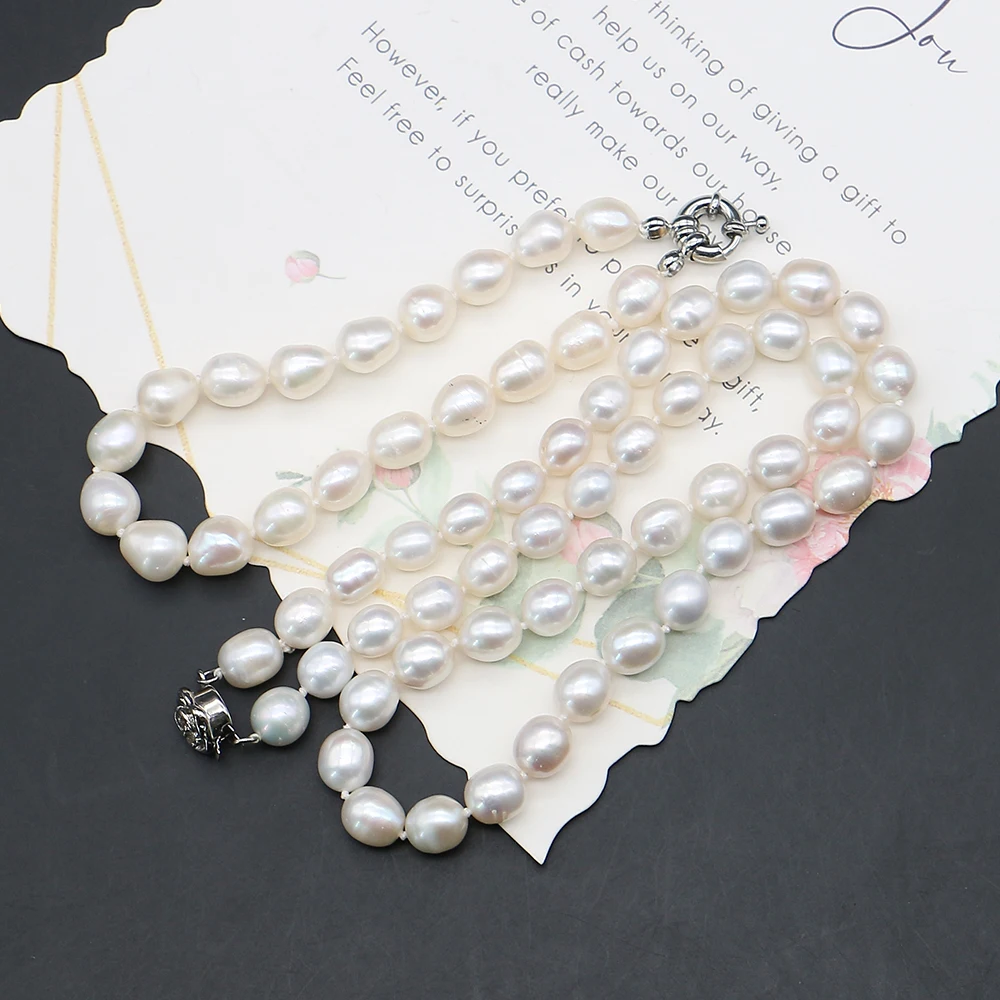 

Элегантные и стильные бусины из натурального пресноводного белого рисового жемчуга в стиле барокко 8-9 мм, ожерелье и браслет, комплект ювелирных изделий, аксессуары