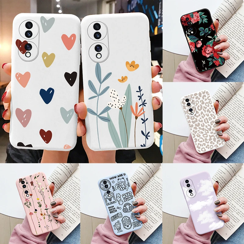 Etui Flower Funda na Honor 70 5G, miękkie silikonowe etui na telefon z uroczym kotem i misiem, tylna obudowa na Honor 90 200 Lite Pro, bumper odporny na wstrząsy.