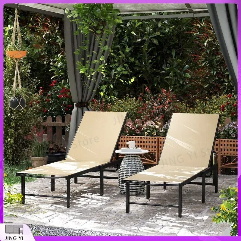 2 Pack Adjustable Outdoor Sun Lounger Chair 5 Position Reclining Garden Lounge Bed Foldable Sunbed for Patio Yard