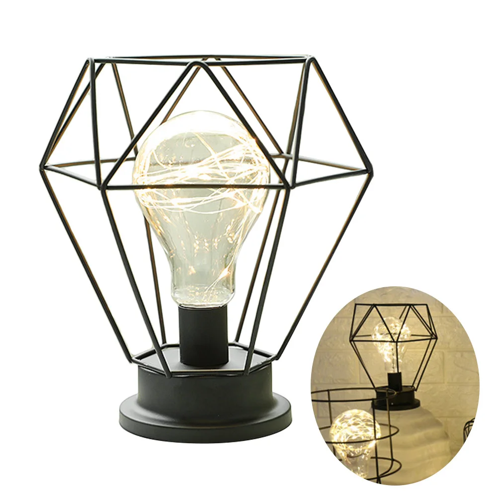 

Desk Lamp Simple Copper Wire Diamond Shape Desktop Home Decor Bedside Decorative Light