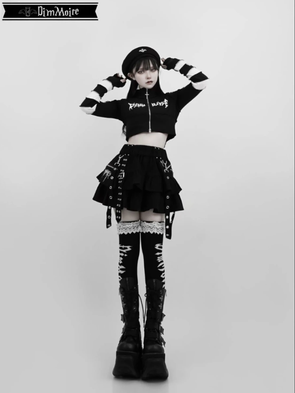 NONASR Punk Gothic Black Plaid Skirt Women Vintage Y2k E-girl Emo Alt High Waist Cake Skirt Harajuku Fairycore Grunge Clubwear