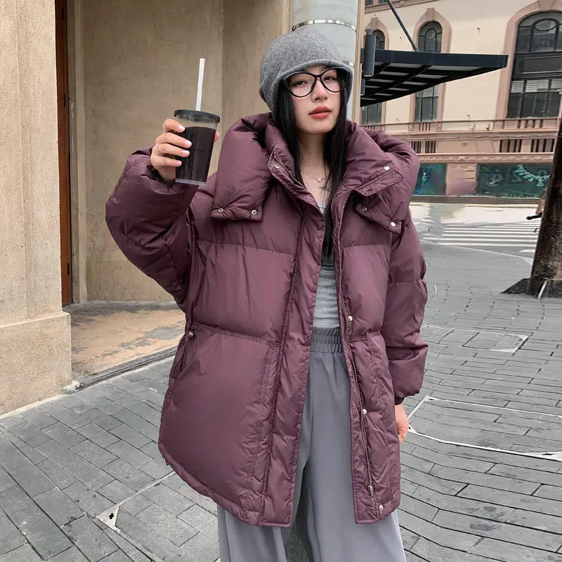 2025 Winter New Women's Down Jacket Loose Commuting Printed Warmth 90% White Duck Down Oversized Jacket