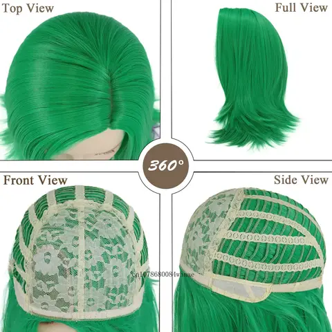 Syntetisk Grön Peruk Kort Lockig Bob Peruk för Kvinnor Film Emotionella Kostymer Halloween Avsky Cosplay Peruker med Lila Halsduk Set 10 best sales albedo peruk - №4