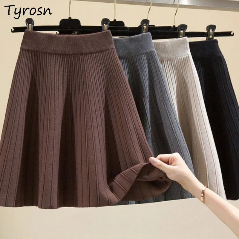 

Knitted Mini Skirts Women Minimalist Tender Autumn Casual Korean Style All-match Soft Girls Stretchy Streetwear Popular Faldas