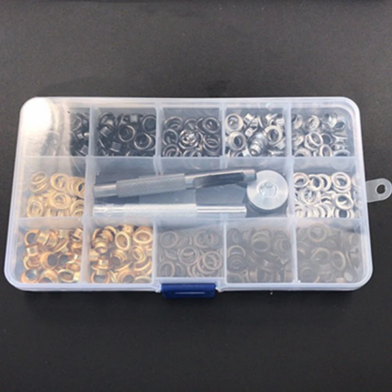 200 Set 6 Mm Metal Grommets Eyelets Kit With A Base And Punch Hole Tool And Installation Tool Repair With Plastic Box