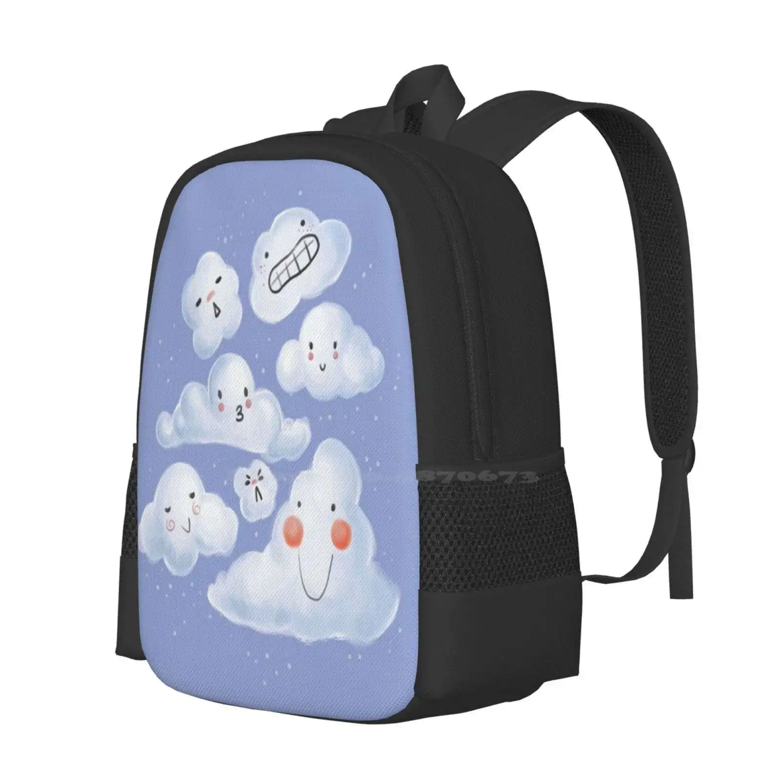 Cloud Family School Bag Big Capacity Backpack Laptop Clouds Cute Happy Smile Sleeping Family Group Blush Sky Blue White Pink