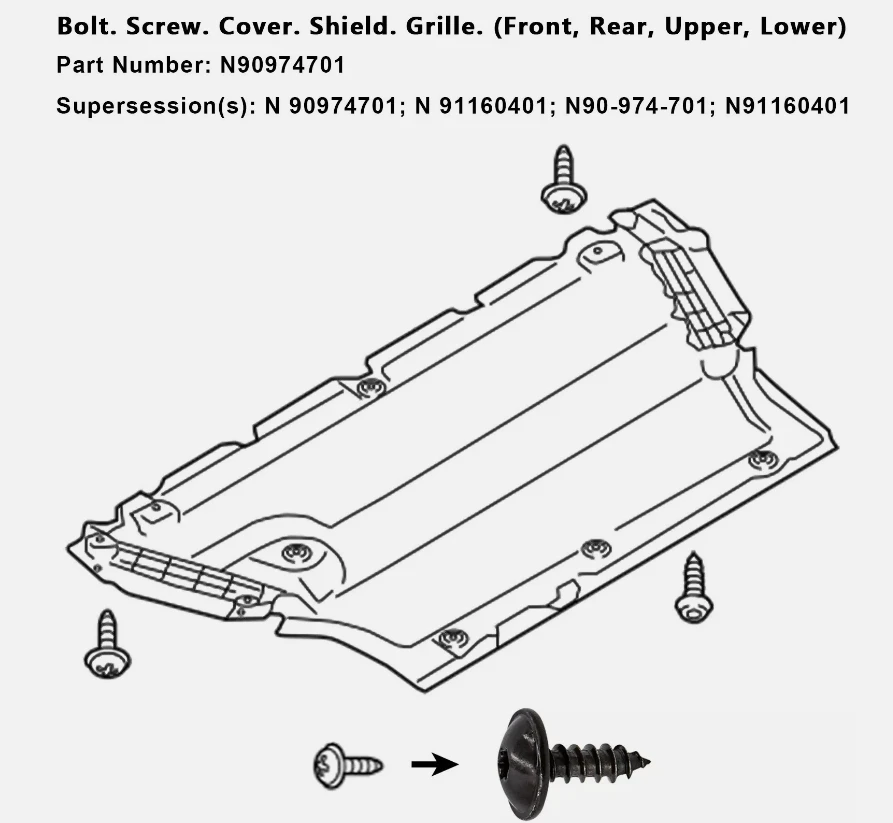 N90974701 Engine Cover Undertray Splashguard Wheel Arch Torx Screw Retainer Fastener Clips Bolt For VW Audi Seat