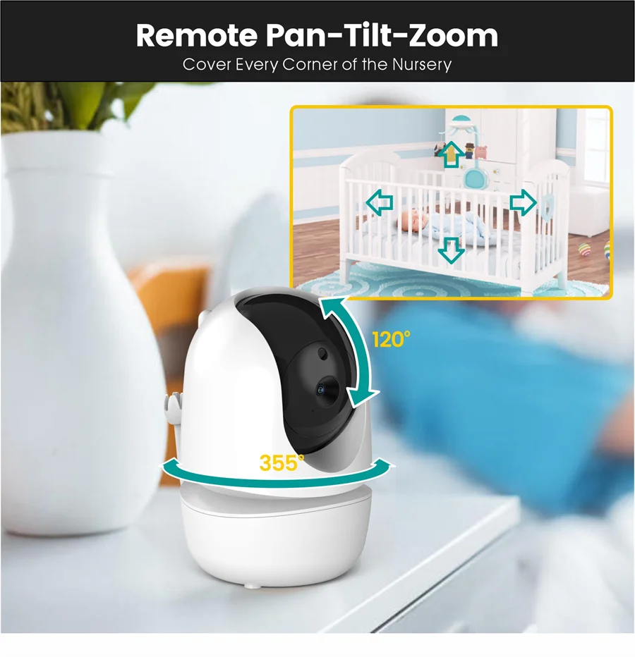 BabyStar-Wireless PTZ Baby Monitor, IPS Tela, Exibição de Temperatura, Nanny Cam, Longa Distância Baby Sitter Câmera, 4.3"