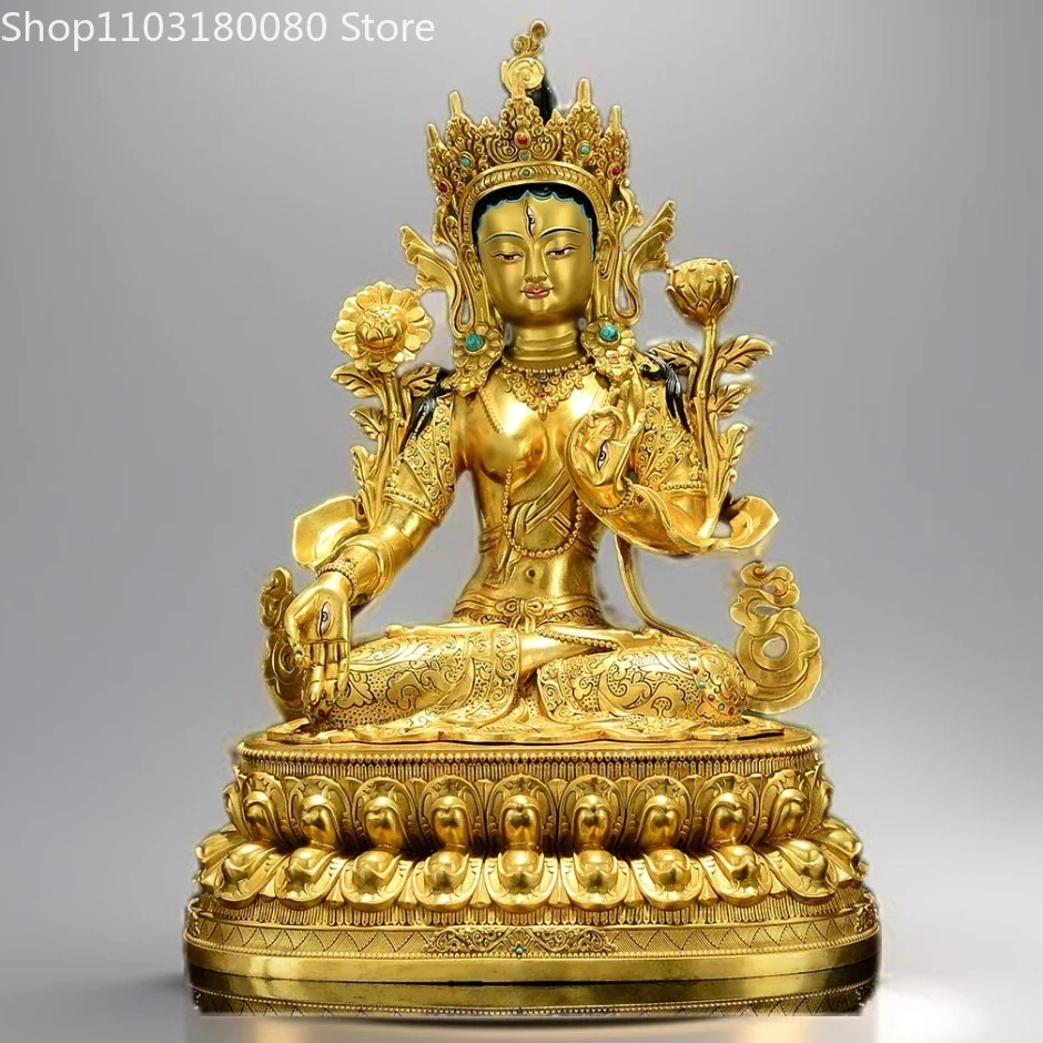 

47cm Copper brass gilding White Tara buddha statue Tibet buddhism Guanyin Goddess sculpture Large size