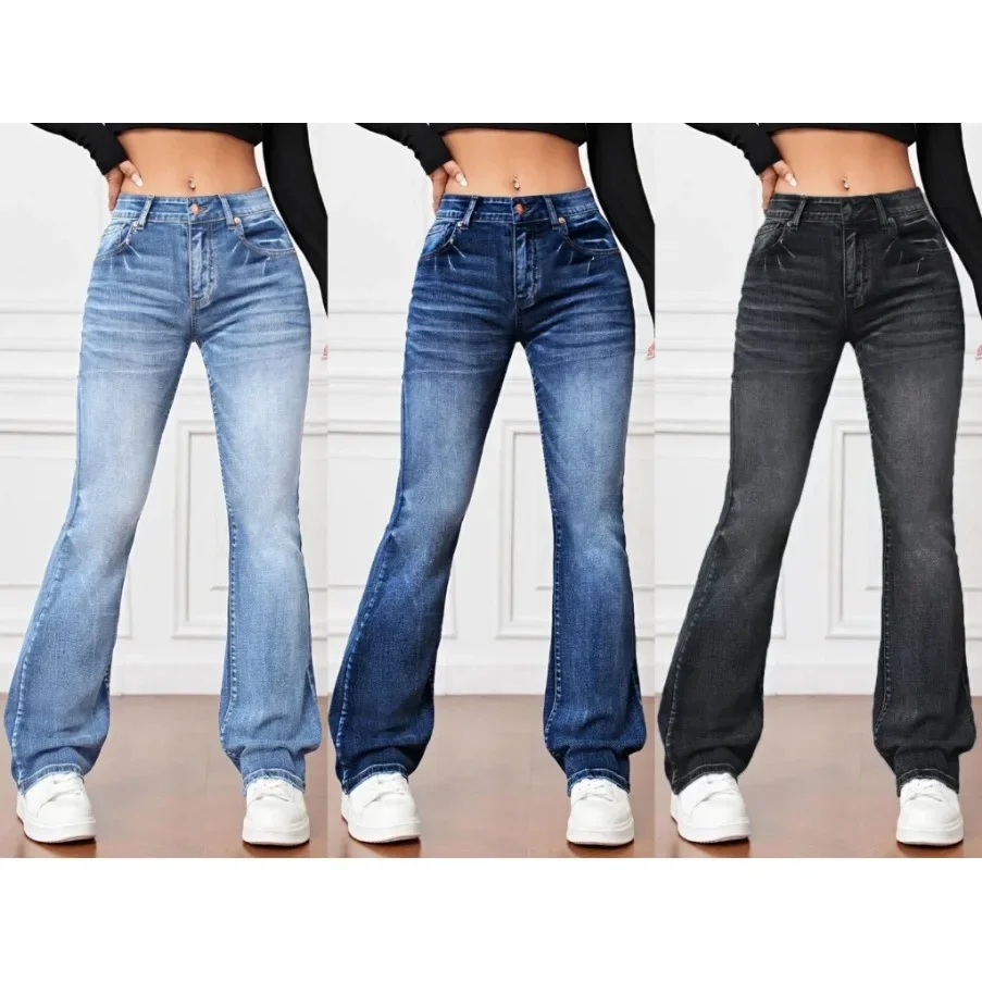 Women's Jeans Denim Pants City Walk Low Waisted Winter Elastic Slim Fashion XXL bell bottom