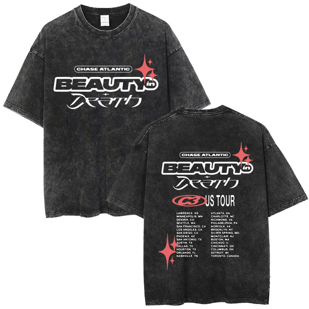 

Retro Washed Chase Atlantic Beauty in Death UK Tour T Shirt Men Women Alternative R&B Rock T-shirt Casual Cotton Vintage Tshirt