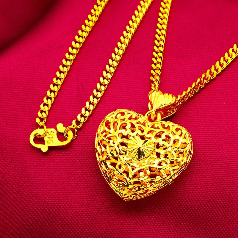 

Vietnam Sand Gold Hollow Out Necklace for Women Fashion S-Buckle Love Heart Pendant Statement Chain Female Jewelry Wholesale