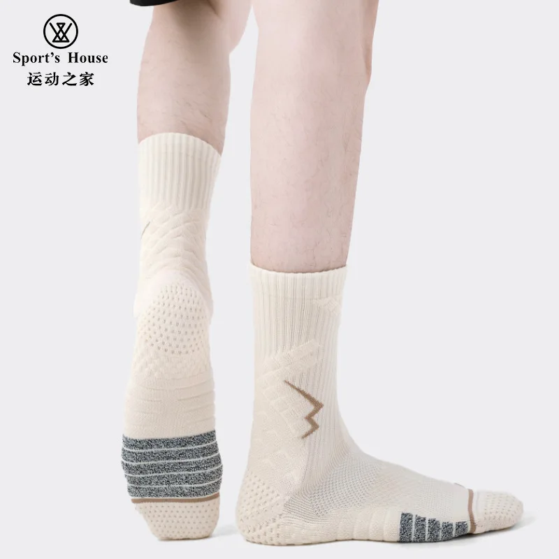 

Sport's House 6pairs Men's Medium Tube Japanese Nano Non-slip Yarn 3D Honeycomb Heel Actual Basketball Socks