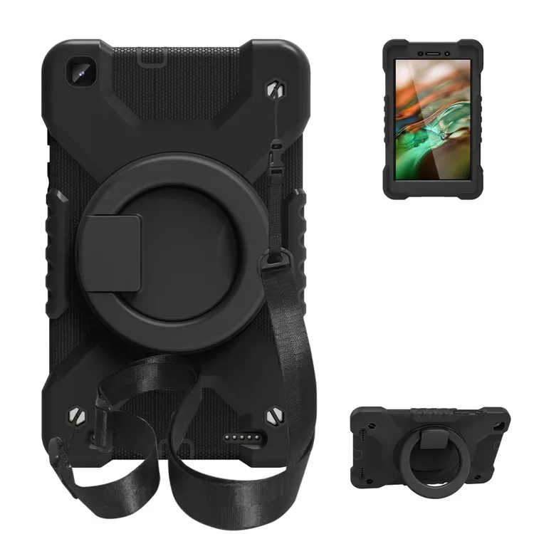 

360 Degree Swivel Kickstand Design PC + Silicone Hybrid Tablet Case with Shoulder Strap for Samsung Galaxy Tab A 8.0 Wi-Fi (2019