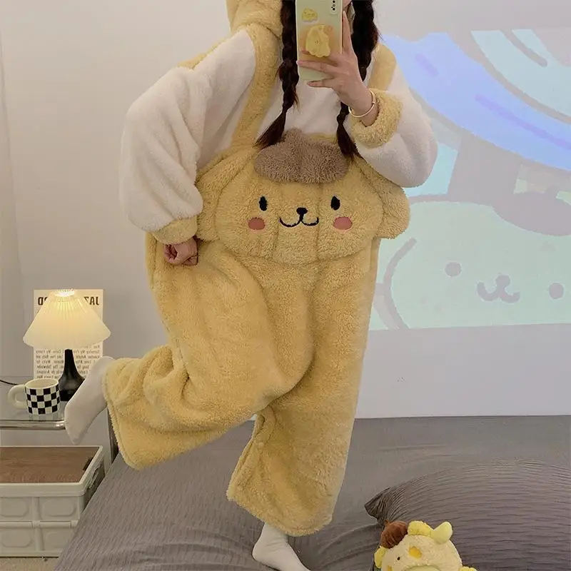 Sanrio Girl Thickening Winter One-Piece Garment Kawaii Hangyodon Comic Go Out Keep Warm Robe Bathrobe Fashion Leisure Wear New