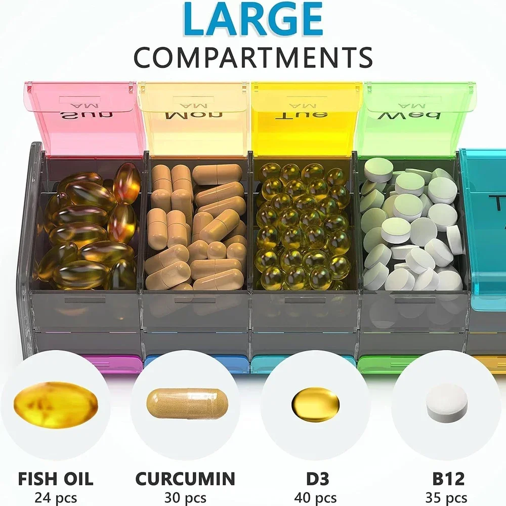 1PCS Extra Large Pill Organizer Box 7 Day - Weekly Pill Organizer with AM PM Large Compartments Big Pill Case for Supplements