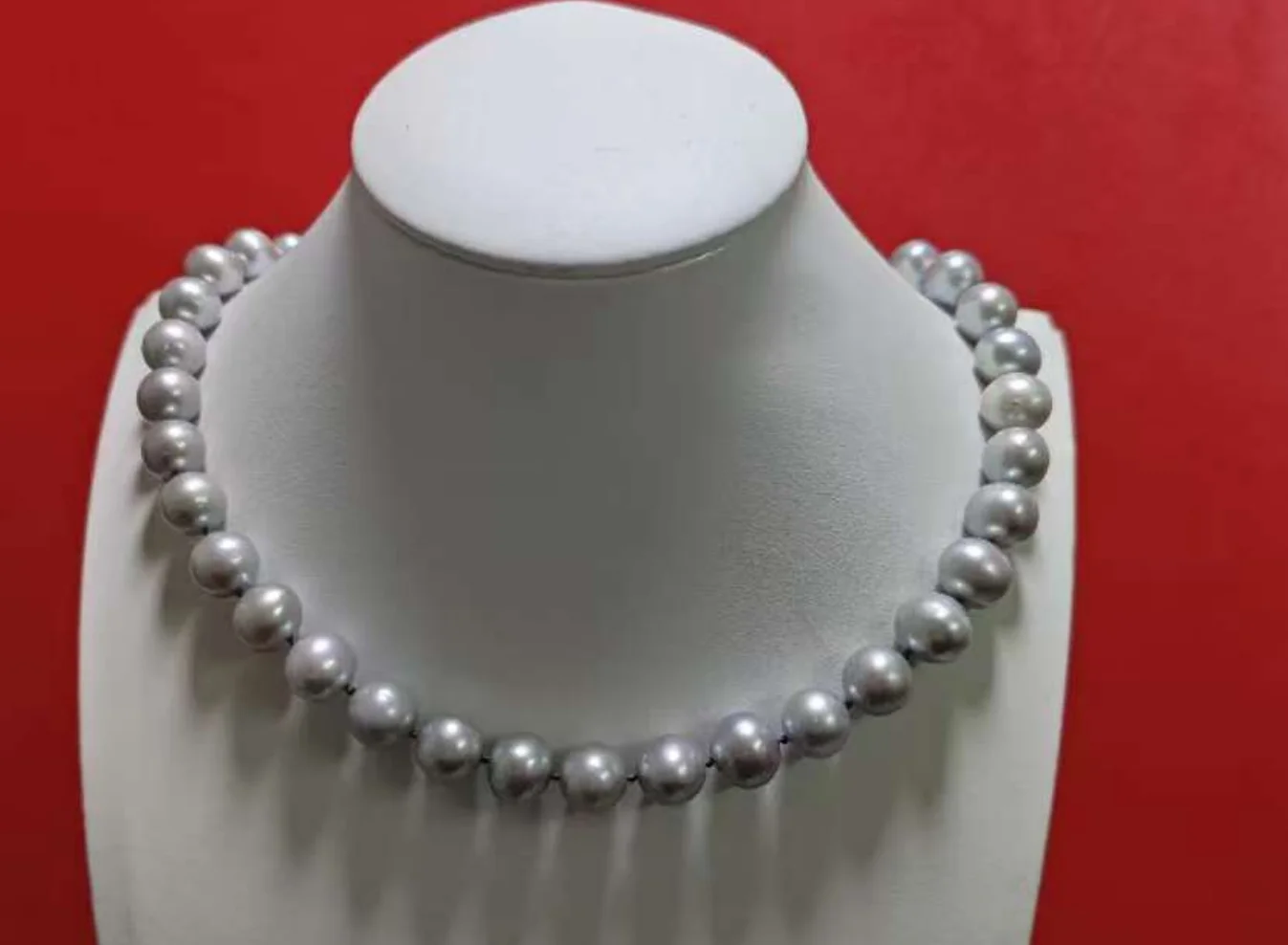 18 inch Gorgeous HUGE AAAA 10-11mm natural Akoya Gray Pearl necklace 14K gold buckle