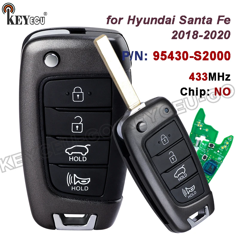 

KEYECU 433 МГц без чипа 95430-S2000 TQ8-RKE-4F39 OEM PCB для Hyundai Santa Fe 2018 2019 2020, складной выкидной ключ с дистанционным управлением