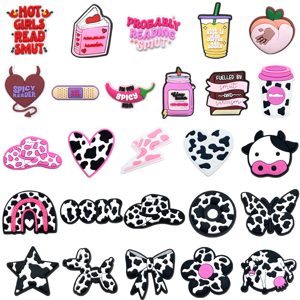 

10-26pcs cow Shoe Charms Cartoon Pink series Sandals Decoration Shoe Accessories Charms for Kids Christmas Gifts