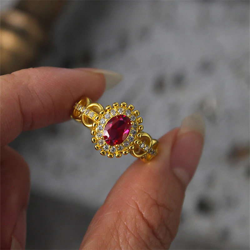 

2024 New Red Crystal Geometric Adjustable Ring for Women Bridal Wedding Jewelry Ring Luxury Jewelry Accessories Anniversary Gift