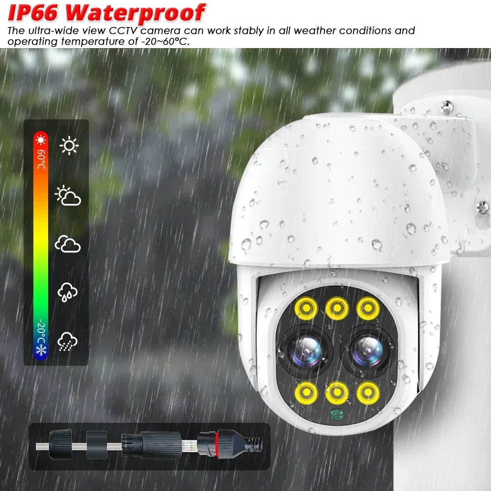 

4K 8MP IP-камера с двумя объективами и POE ONVIF для NVR, уличная водонепроницаемая 8-кратная PTZ-зумная IP-камера видеонаблюдения, интеллектуальная IP-камера ICSEE HD