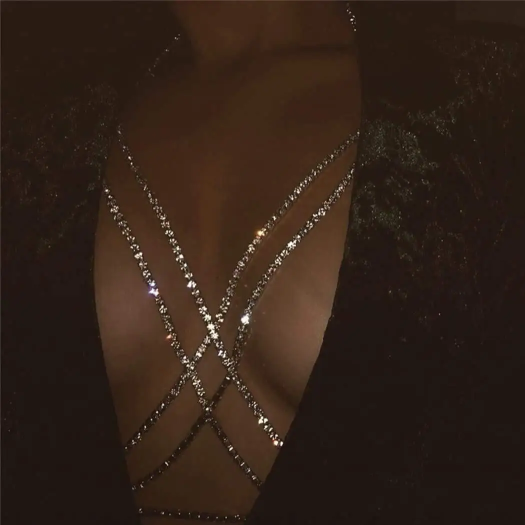 Rhinestone Tassel Bra Body Chain For Women Sexy Nightclub Prom Chest Chain For Girl Summer Bikini Beach Jewelry