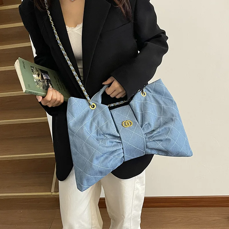 حقيبة كتف فاخرة بفيونكة 2025، محفظة كروس مبطنة من جلد الغزال للنساء حقيبة يد أنيقة تحت الإبط #3