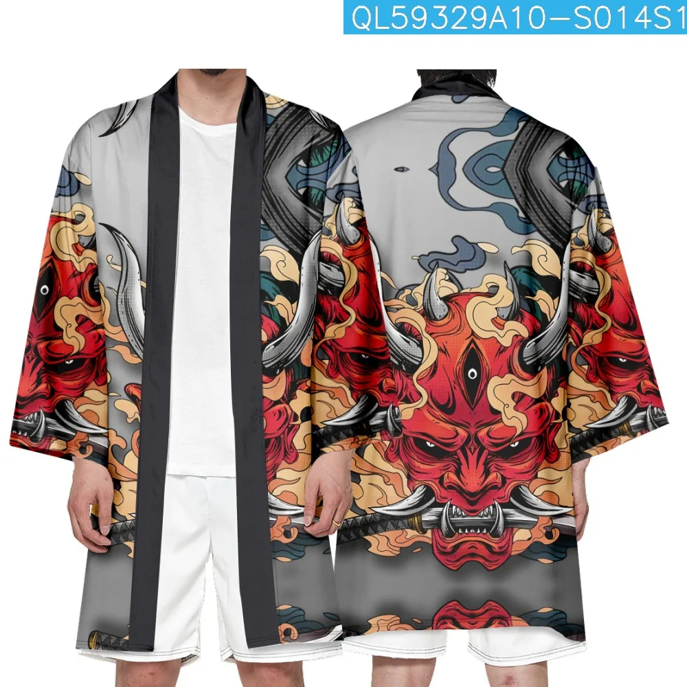 

Loose Woman Man Summer Demon Print Cardigan Japanese Anime Cosplay Long Kimono Haori Coat Costumes