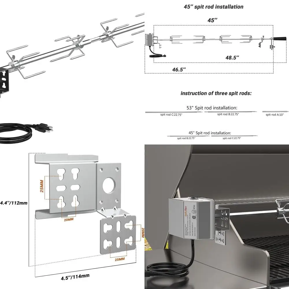 

Stainless Steel Rotisserie Kit for 45-53 Grills with 1/2 Hex Spit Rod and Electric Motor