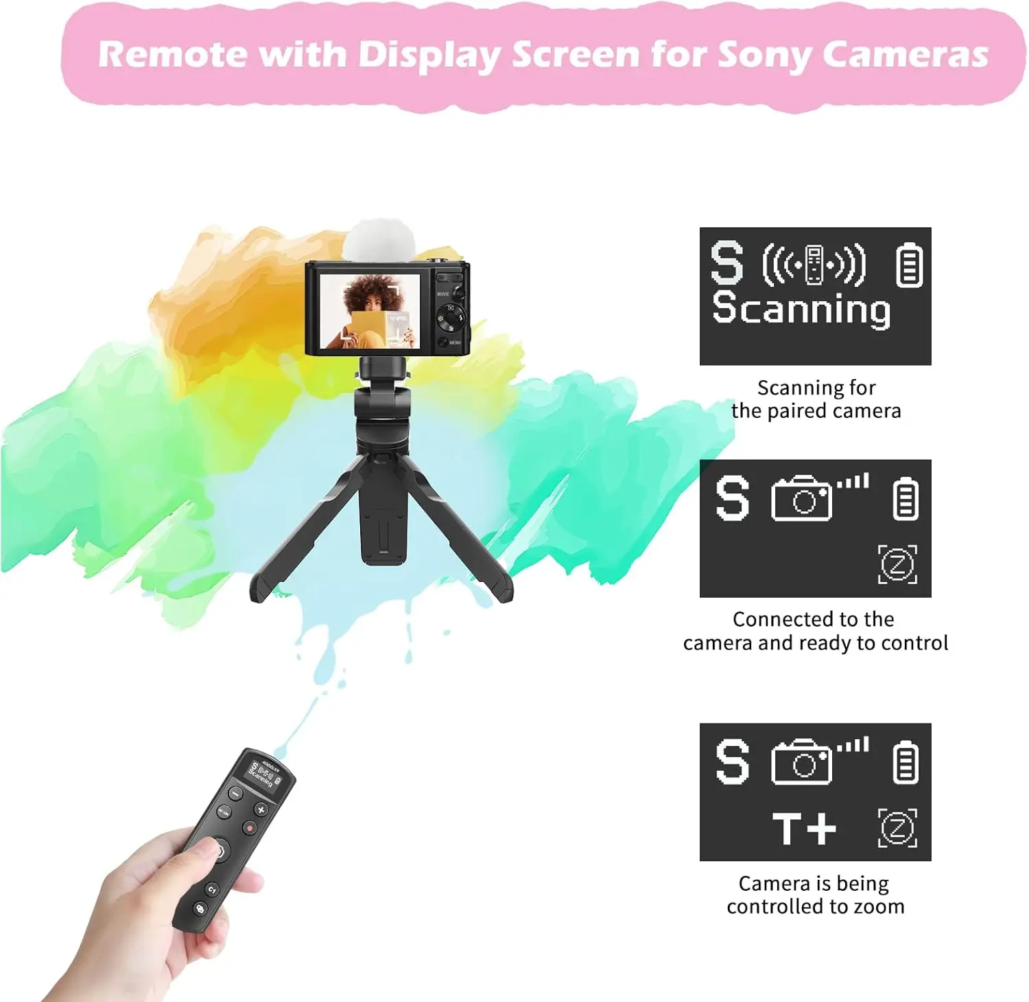 per treppiede con impugnatura per riprese Sony Vlogging, telecomando per fotocamera wireless ricaricabile con schermo OLED per ZV-1 ZV-E10 ZV-1F A6700