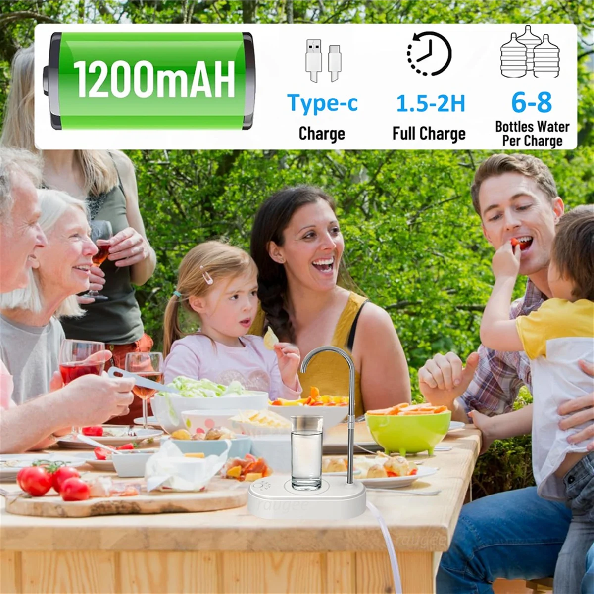 Water Bottle Pump Desktop Electric Water Dispenser Type-C Charging Portable Automatic Desktop Water Pump White