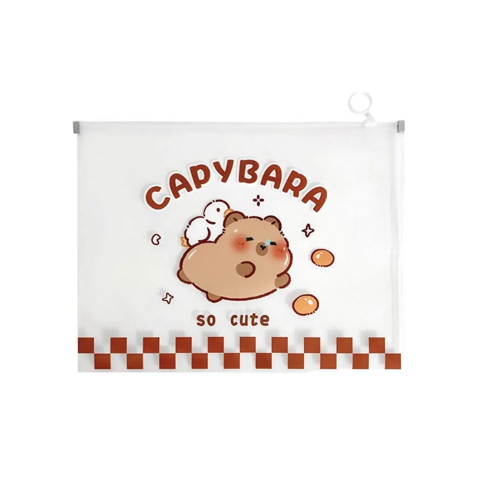 PP Capybara File Bag Transparent and Visible Large Opening Paper Storage Bag Light and Portable Waterproof Zip File Bag