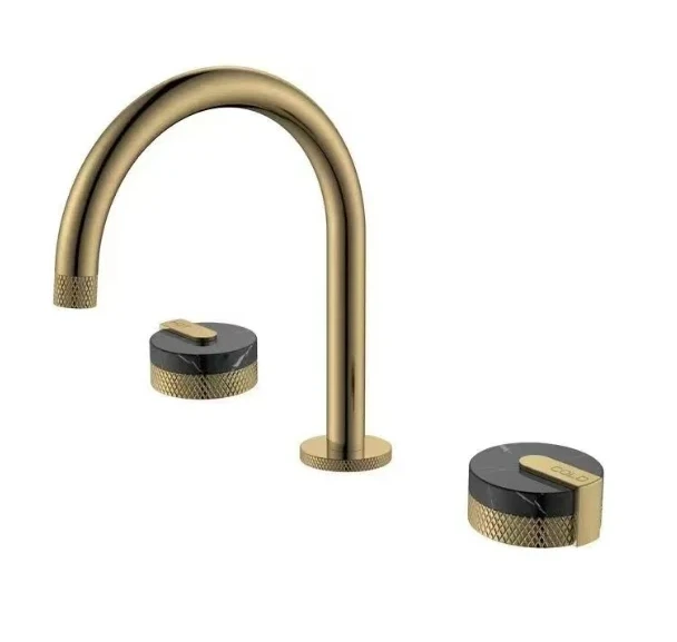 

SKOWLL Luxury Bathroom Countertop Basin All-Copper Tall Semi-Circular Black Marble Jade Handle Hot and Cold Mixer Faucet