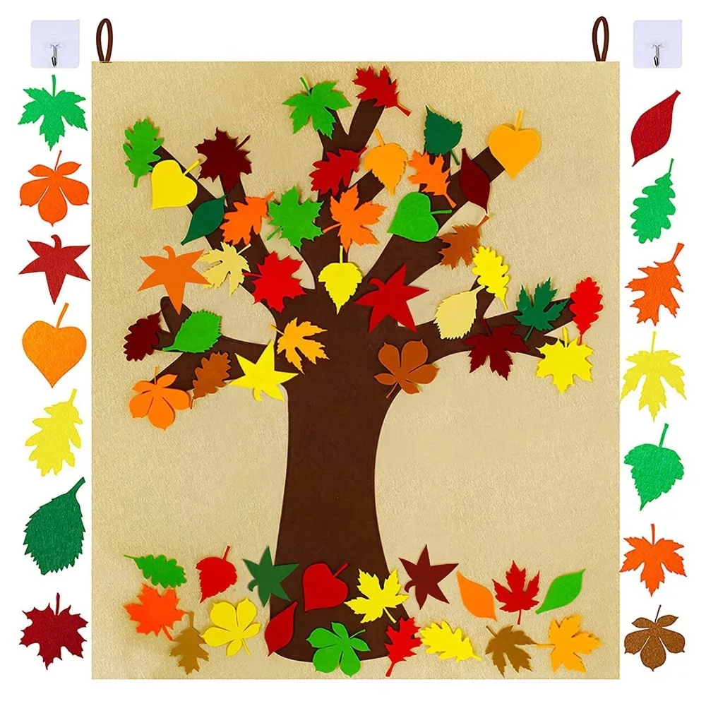 Thanksgiving Felt Fall Tree Craft Kit Hanging Thicken Banner Garland Reusable Family Decor Activity Montessori Busy Board