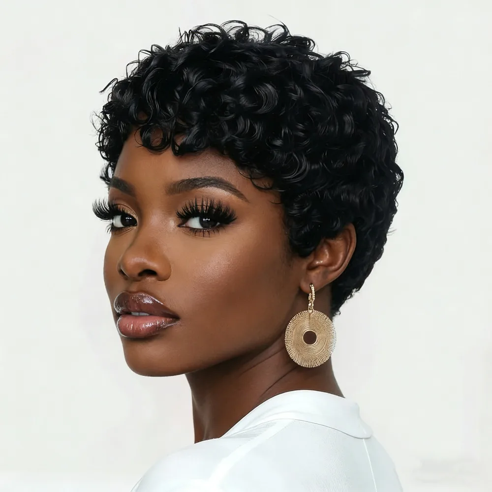 

Парик пикси-каре машинной работы, 150% плотность, 6 дюймов, черный, из натуральных волос, короткий, кудрявый, для женщин, для вечеринок, подарок, для повседневного использования