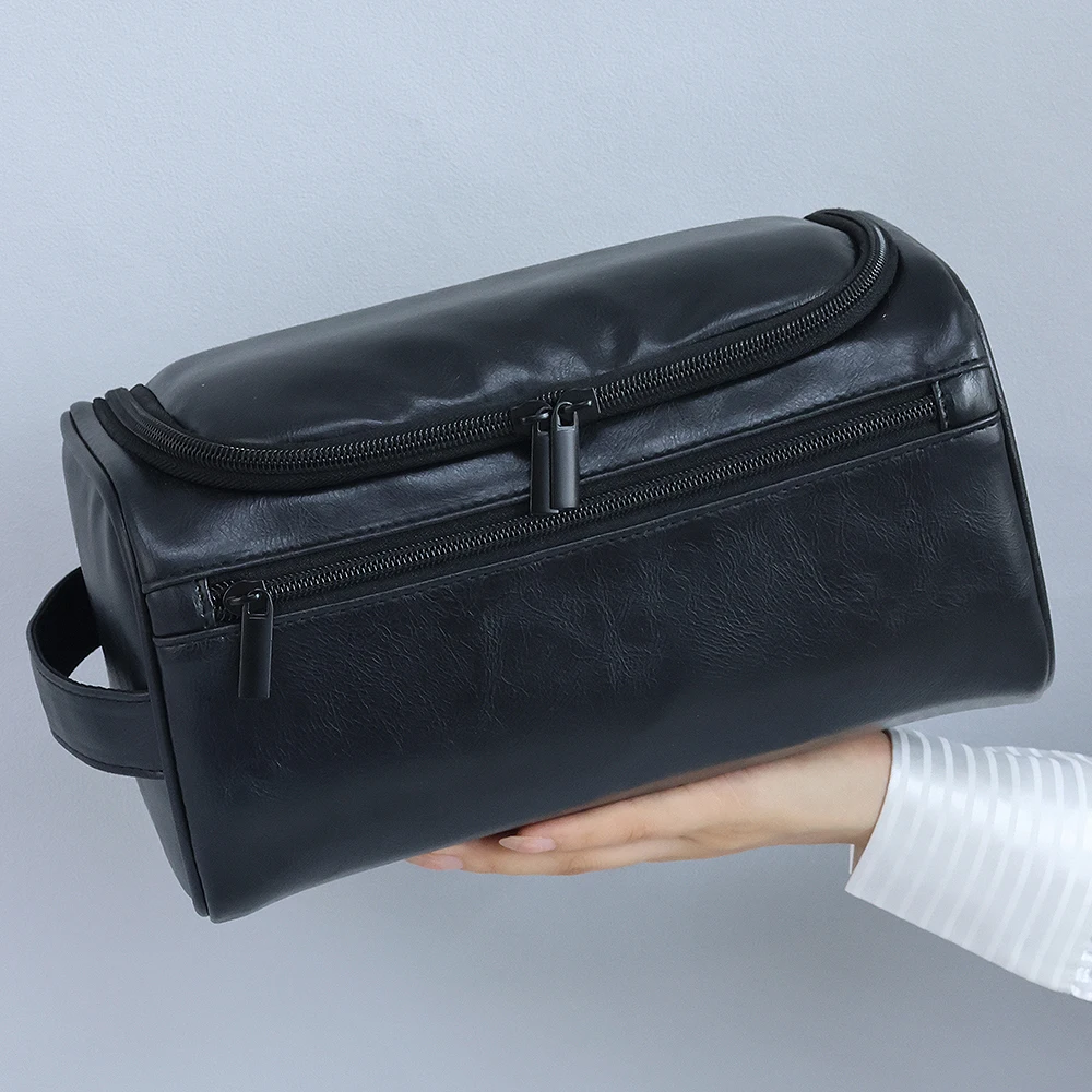 Herren PU Vintage Luxus Toilettentasche Reise-Essentials Business Kosmetik-Make-up-Etui Hängende Aufbewahrungsorganizer Waschtaschen – Detail 11