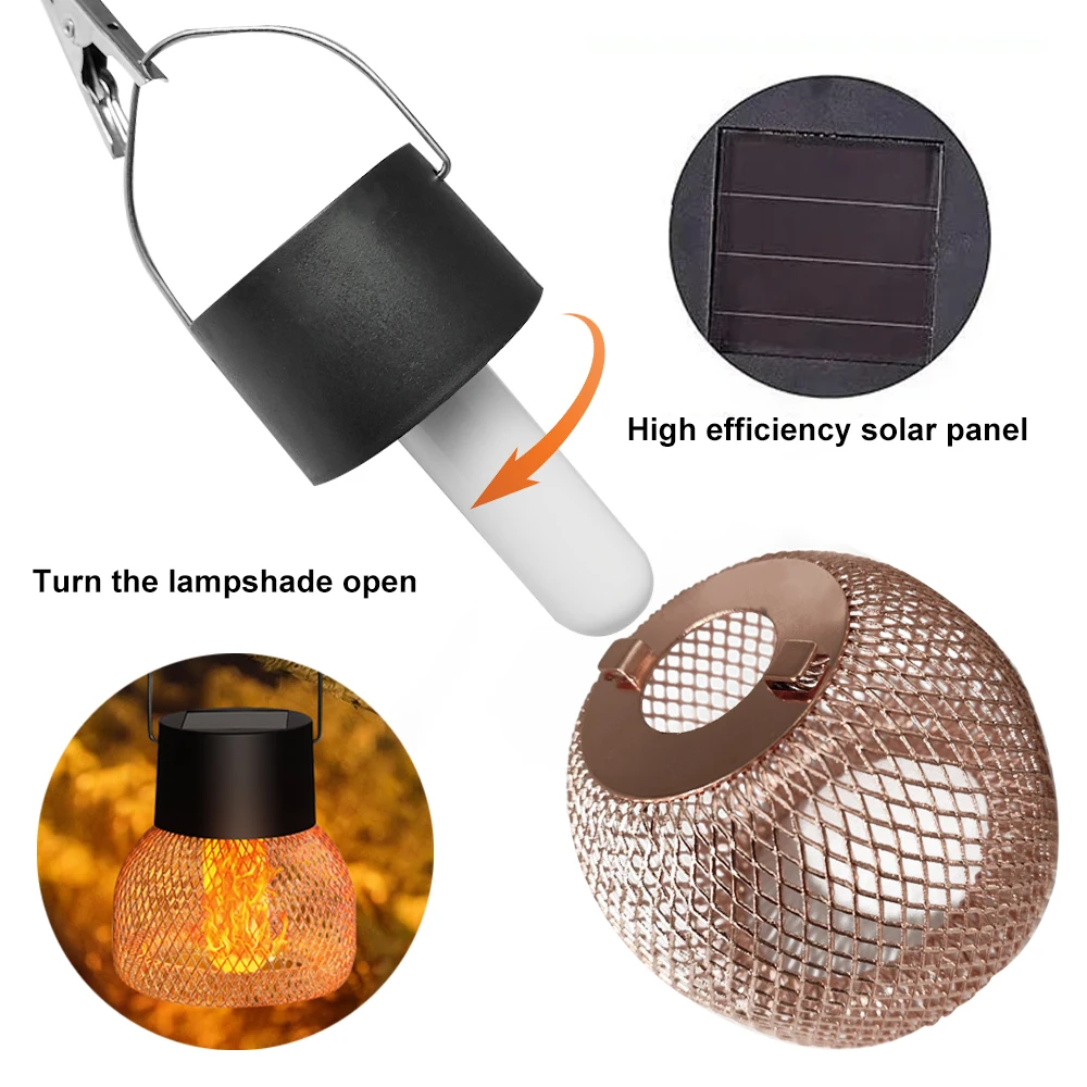 

F2 Christmas Decor LED Retro Flame Effect Hanging Lantern Ball Lamp Waterproof Solar Powered Light Courtyard Garden Path Camping