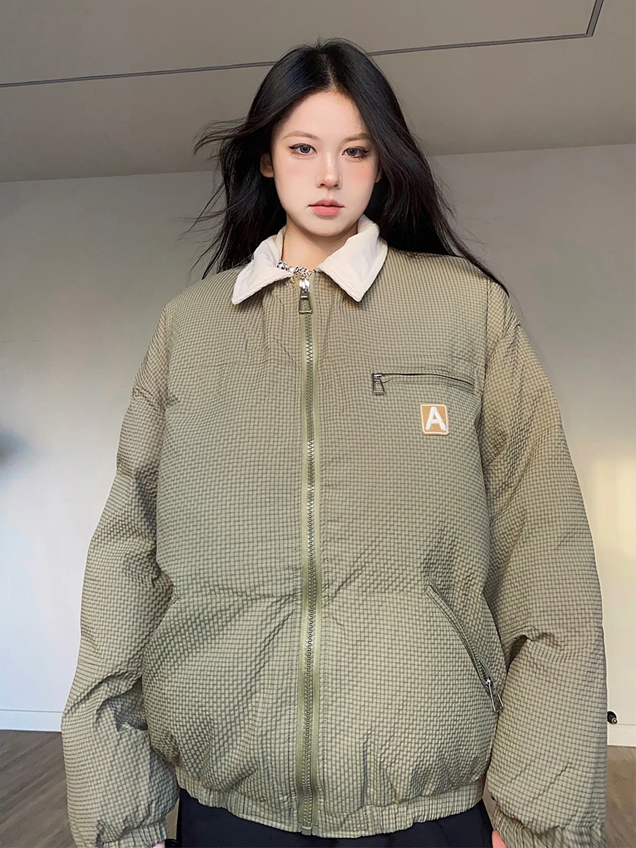 

BabyStudios Зимний клетчатый воротник Bread Sle Хлопок Jaet ex Теплая верхняя одежда с воротником на молнии Thiened Long Sve Lo...