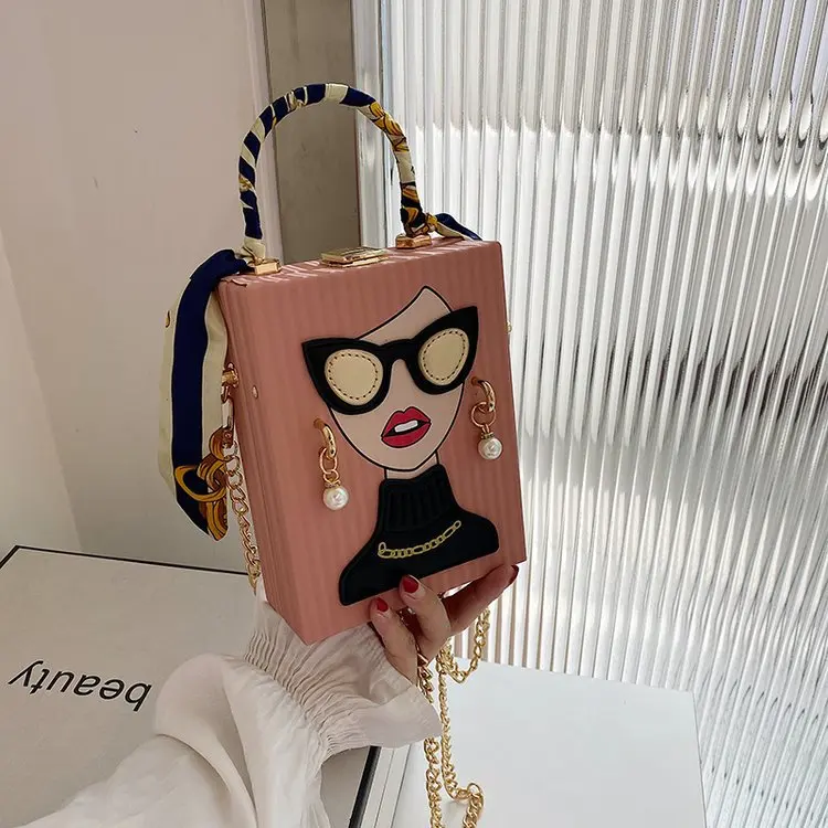 Woman Purses and Handbags Beauty Women Shoulder Bag Scraf Pearl Decorated Party Bag Funny Clutch Bag Crossbody Bag