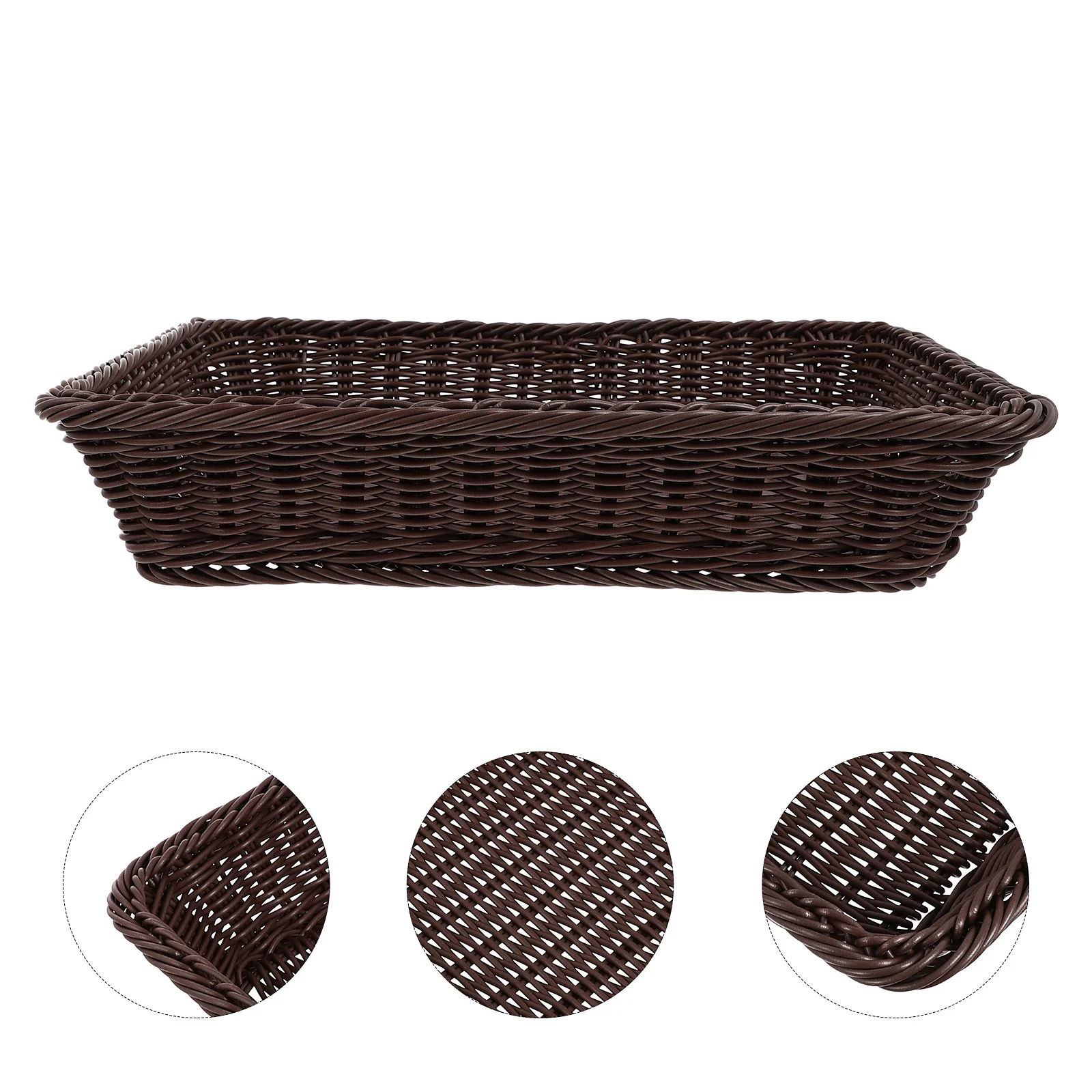 

1Pcs Plastic Rattan Storage Basket Coffee Color Freestanding Home Desktop Organizer Rectangular Fruit Snack Sundries Holder