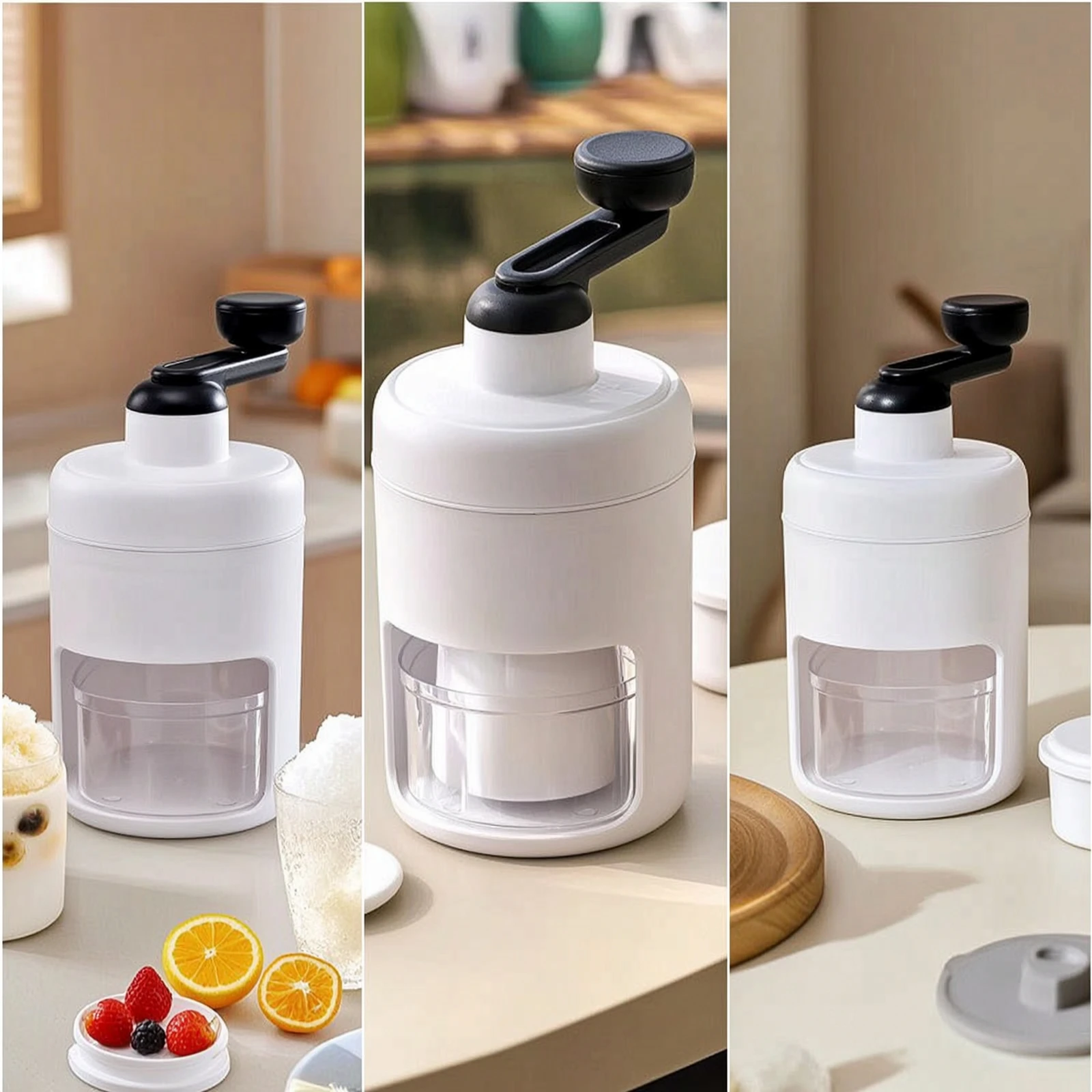 Hand-Crank Ice Chipper Non-Manual Ice Chipper with Collection Chamber Portable Snow Cone Machine for Home Cooks, Students, Summe