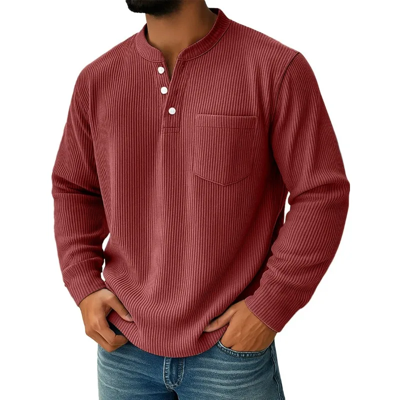 The New Solid-color Corduroy Three-button Shirt Collar Men Cross-border European and American Men's Clothing Simple Fashionable
