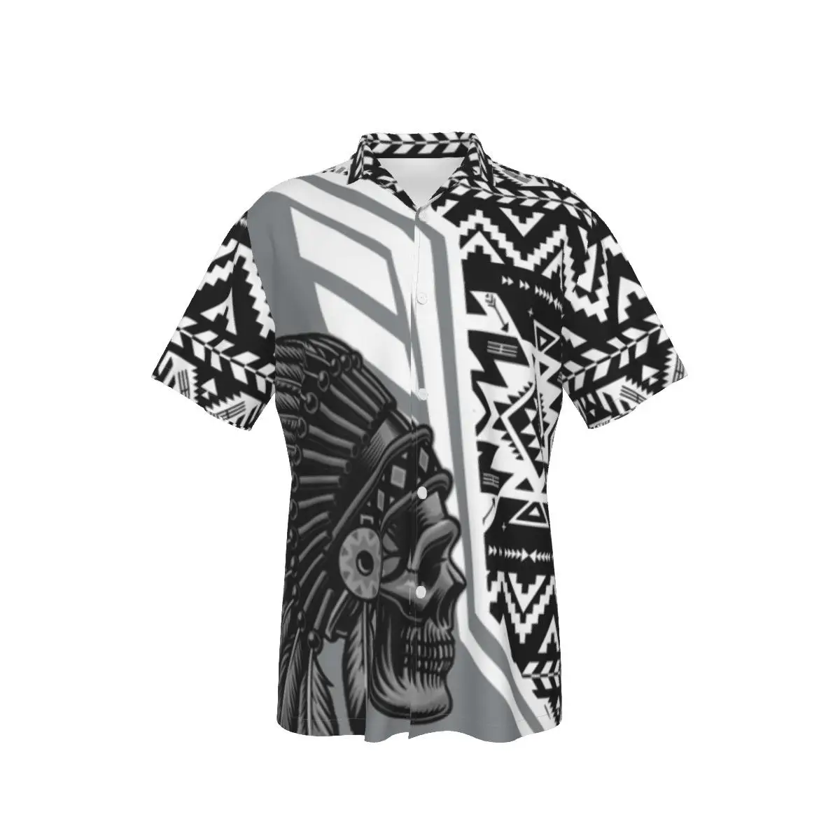 Men's Hawaiian Shirt Indian Style Skull Logo Bohemia Beach Short Sleeve Summer Casual Button Up Patchwork Tops 3D Shirts