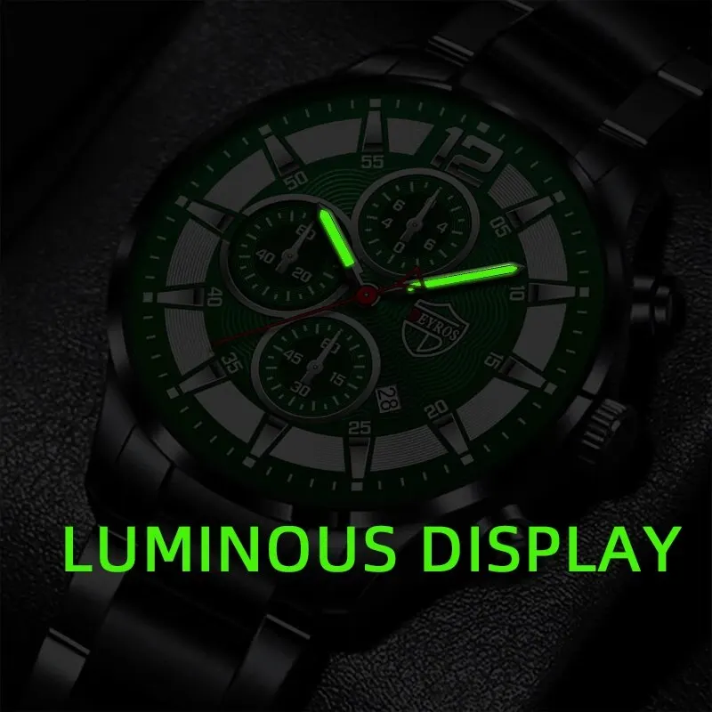 Fashion Men Stainless Steel Watch Luxury Calendar Quartz Wrist Watch Mens Business Watches for Man Luminous Clock