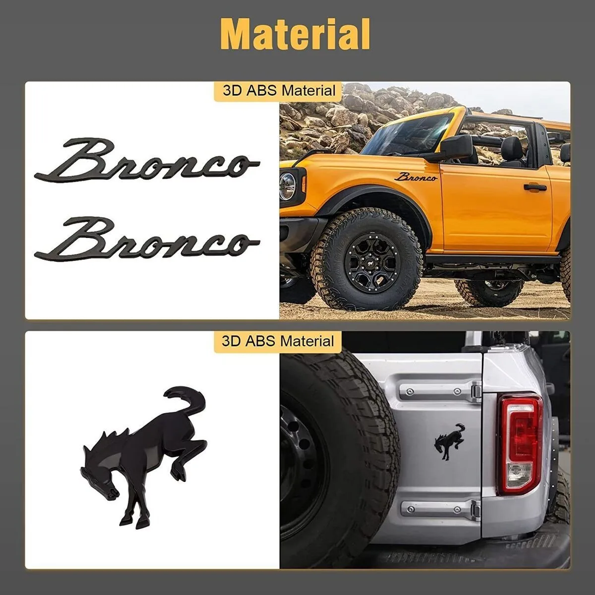 

Premium 3D Letter Badge Decals, Fender & Tail Sticker Label, Exterior Decor for Ford Bronco and Bronco Sport Accessories