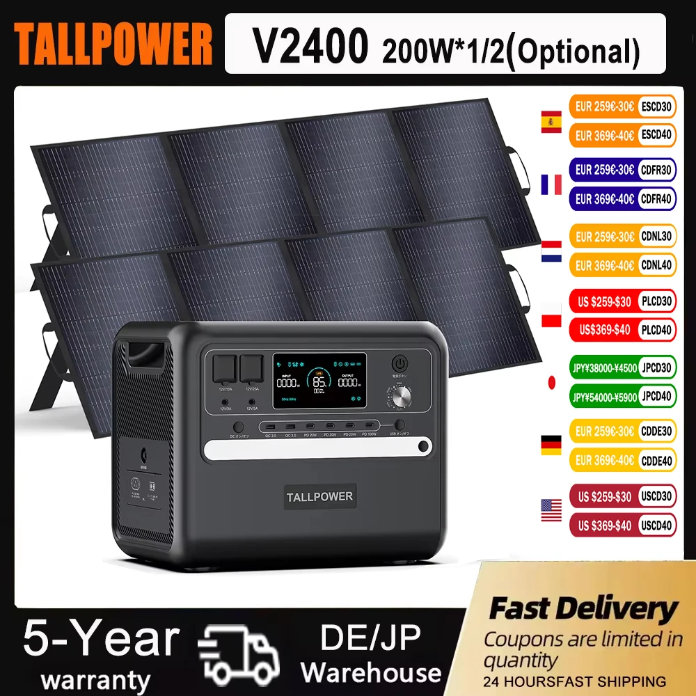 TALLPOWER V2400 Solarkraftwerk 675000 mAh/2160 Wh AC 2400 W Spitze 4800 W Energiesparende