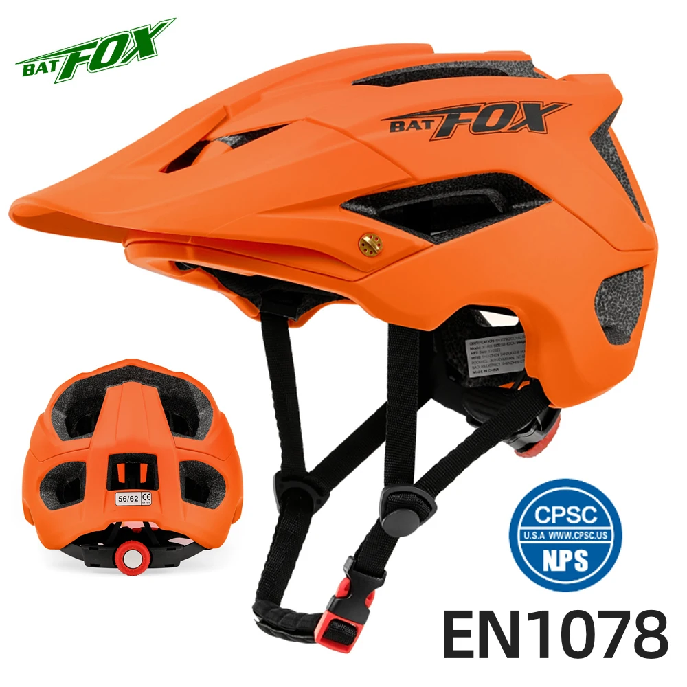 BATFOX-MTB Bike Capacete para Homens, Capacete de Bicicleta, Segurança Esportiva, Capacetes de Ciclismo, Mountain Bike, Laranja, Novo