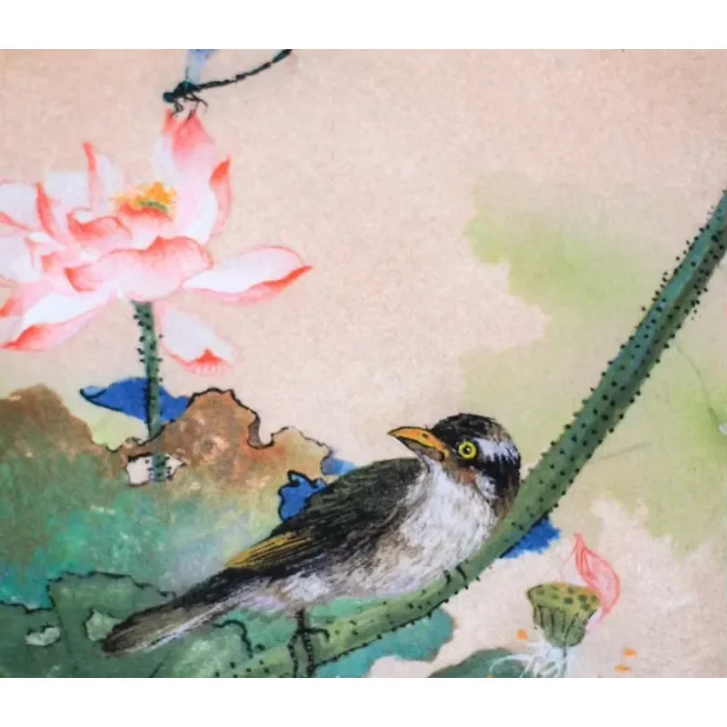 Handmade Chinese Lotus Ceramic Panel Art Sandstone Painting Tabletop Ornament Home Decoration Souvenir Gift for Living Room