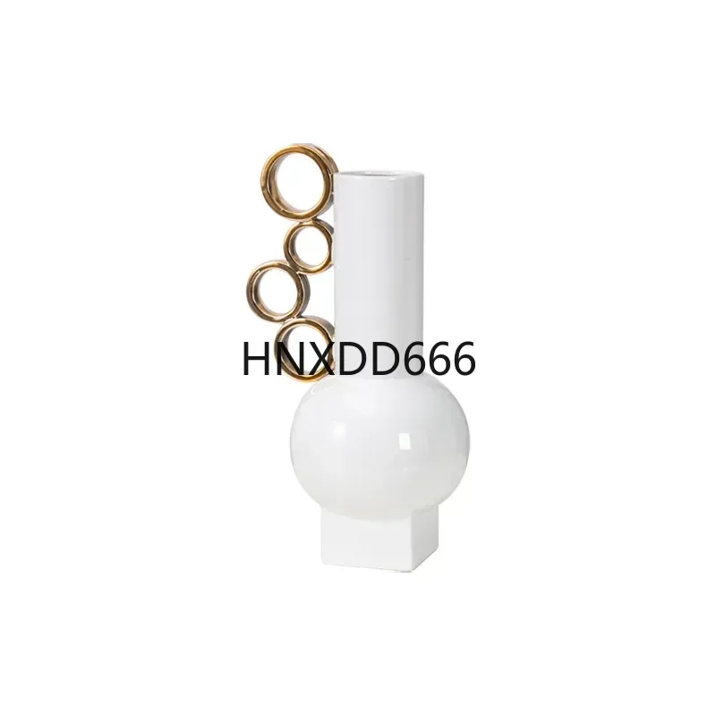 Ceramic Vase Colored Geometric Circle Handle Hollow Circle Flower Vase Floral Arrangement Accessories Home Decoration